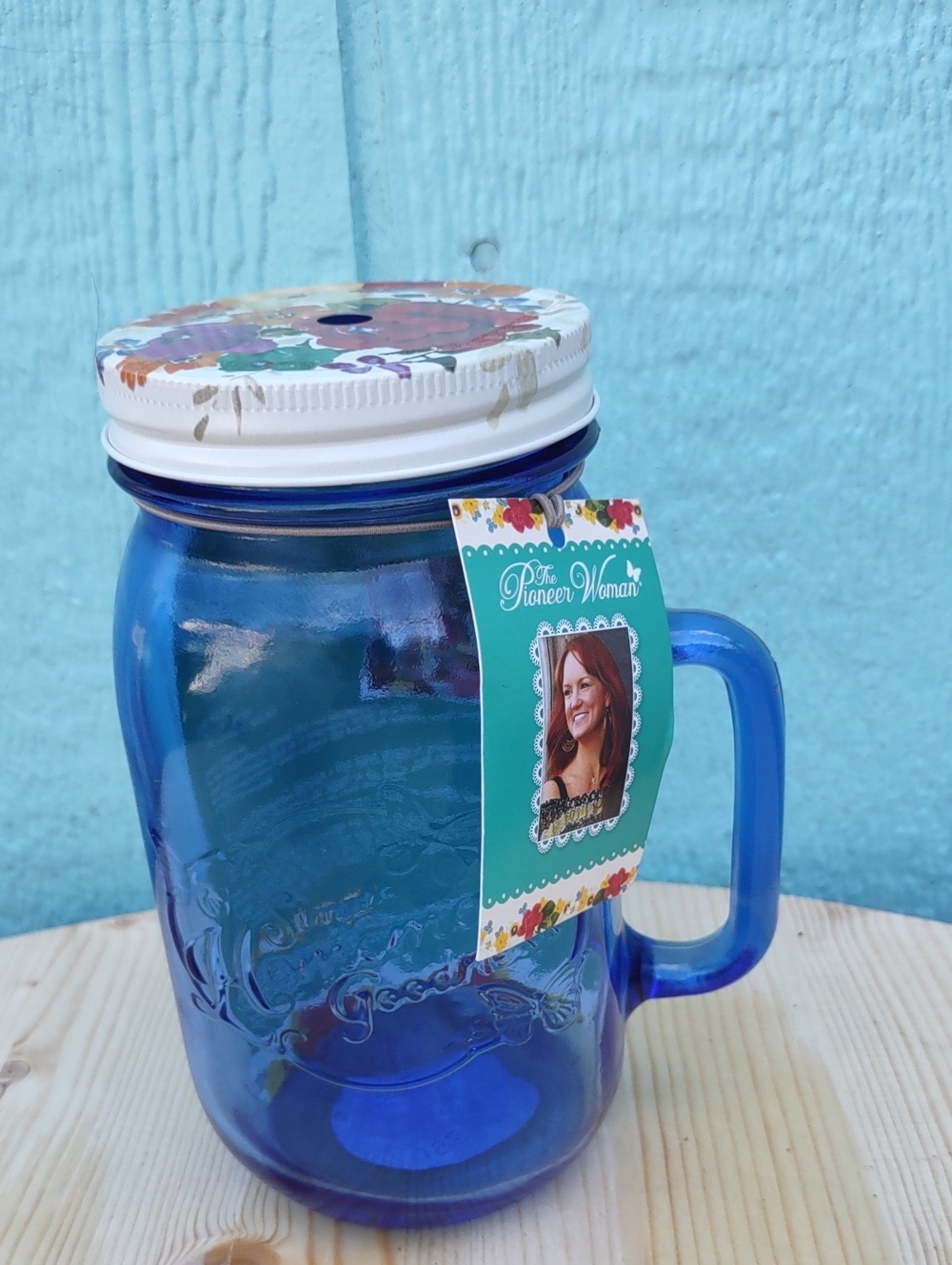 Pioneer Woman Timeless Floral 32oz Mason Jar Cobalt Blue Rare